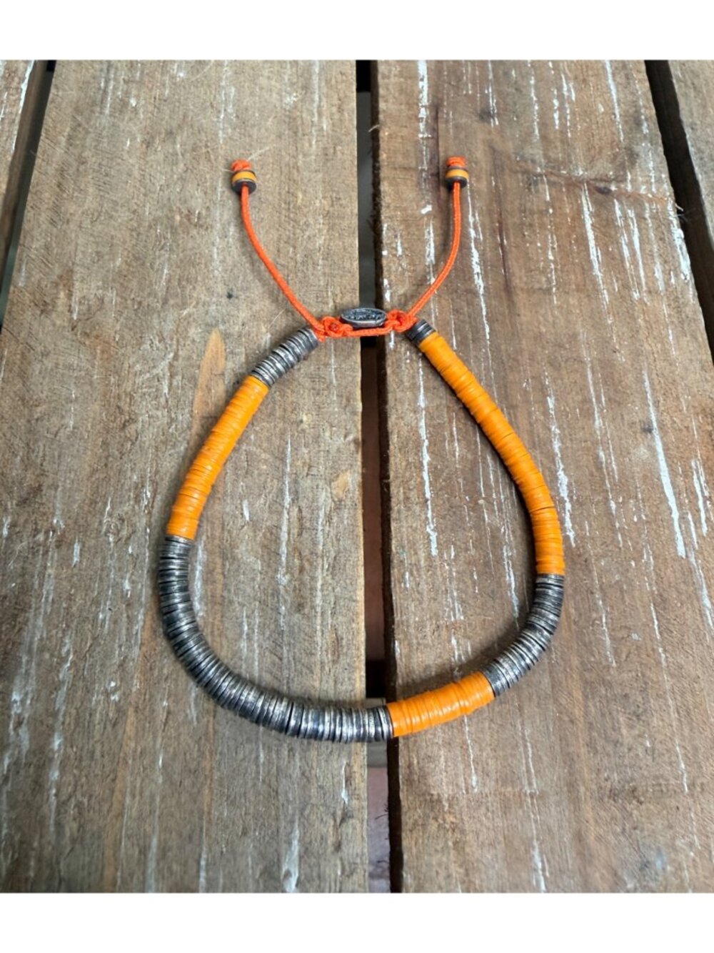 M.Cohen Orange & Oxidized Sterling Silver African Disc Bracelet